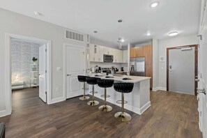 Fridge, microwave, oven, dishwasher