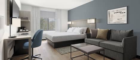 Suite, 1 King Bed with Sofa bed | Desk, laptop workspace, iron/ironing board, free WiFi