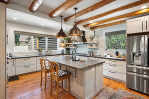 Fridge, microwave, oven, stovetop - Downtown Gem on the River • Walk to Shops & Marina (Grand Lake)