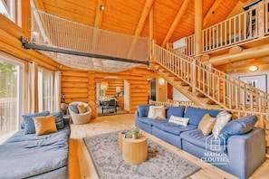 TV, fireplace, foosball, stereo