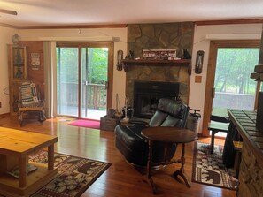 TV, fireplace, DVD player, video library