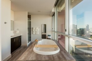 Shower, eco-friendly toiletries, hair dryer, towels