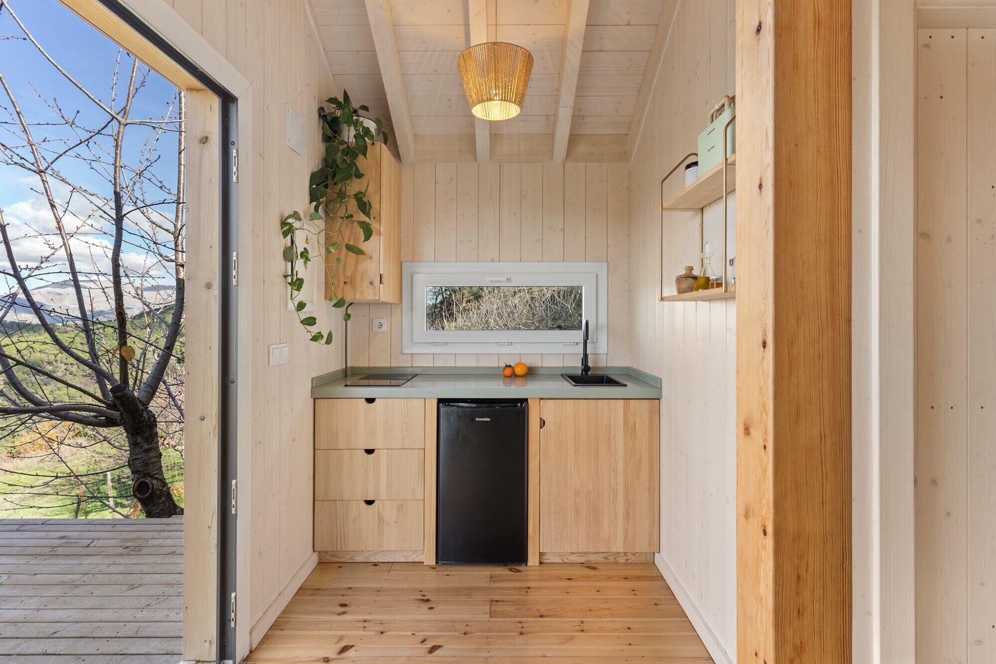 Fridge, stovetop, coffee/tea maker, toaster