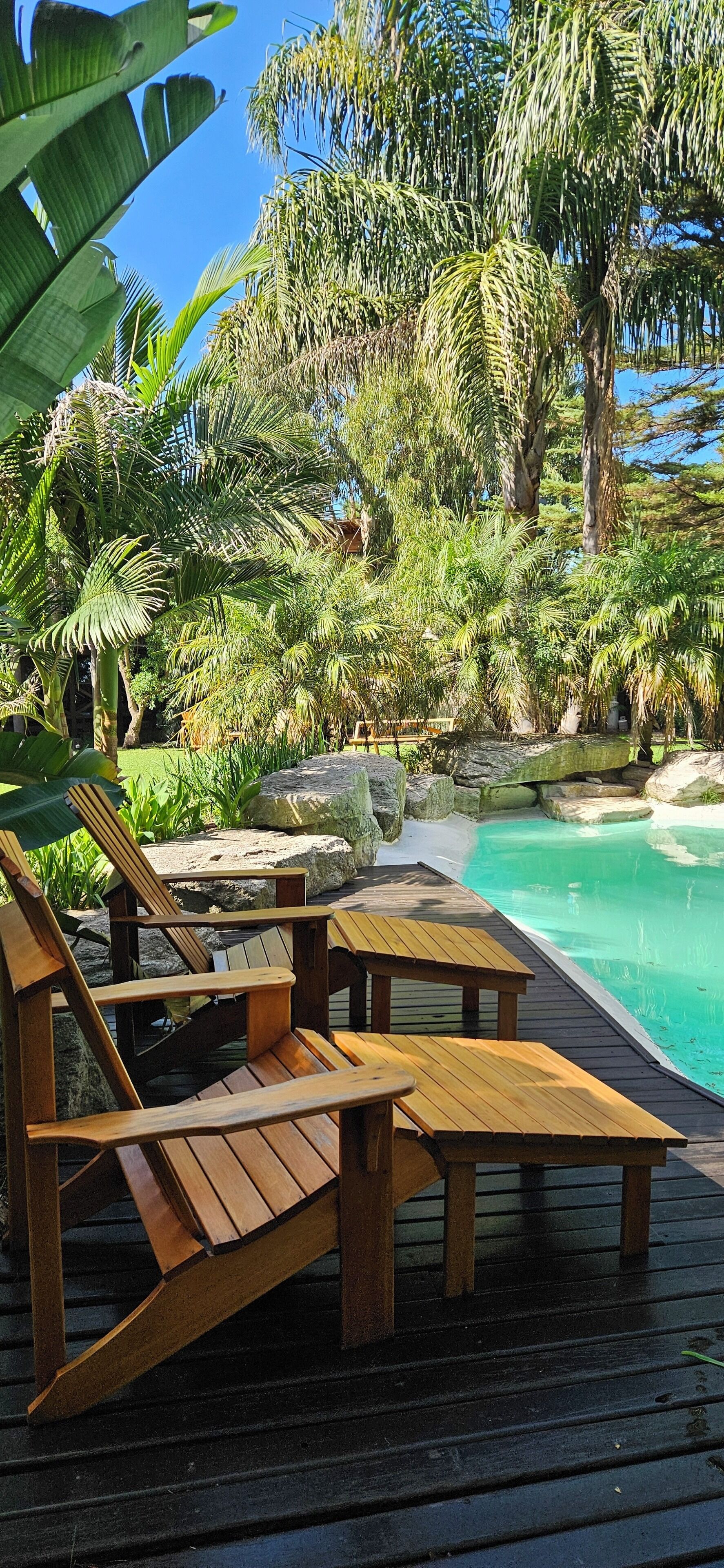 Outdoor pool, pool umbrellas, pool loungers