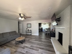 Smart TV, fireplace, computer monitors, printers