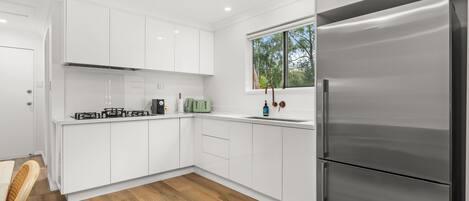 Fridge, microwave, stovetop, toaster