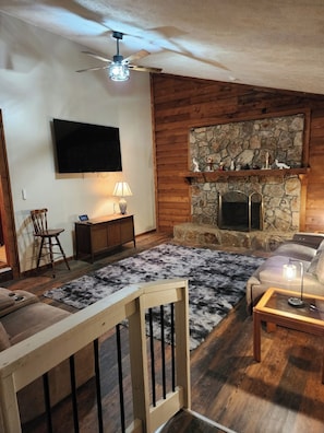 TV, fireplace