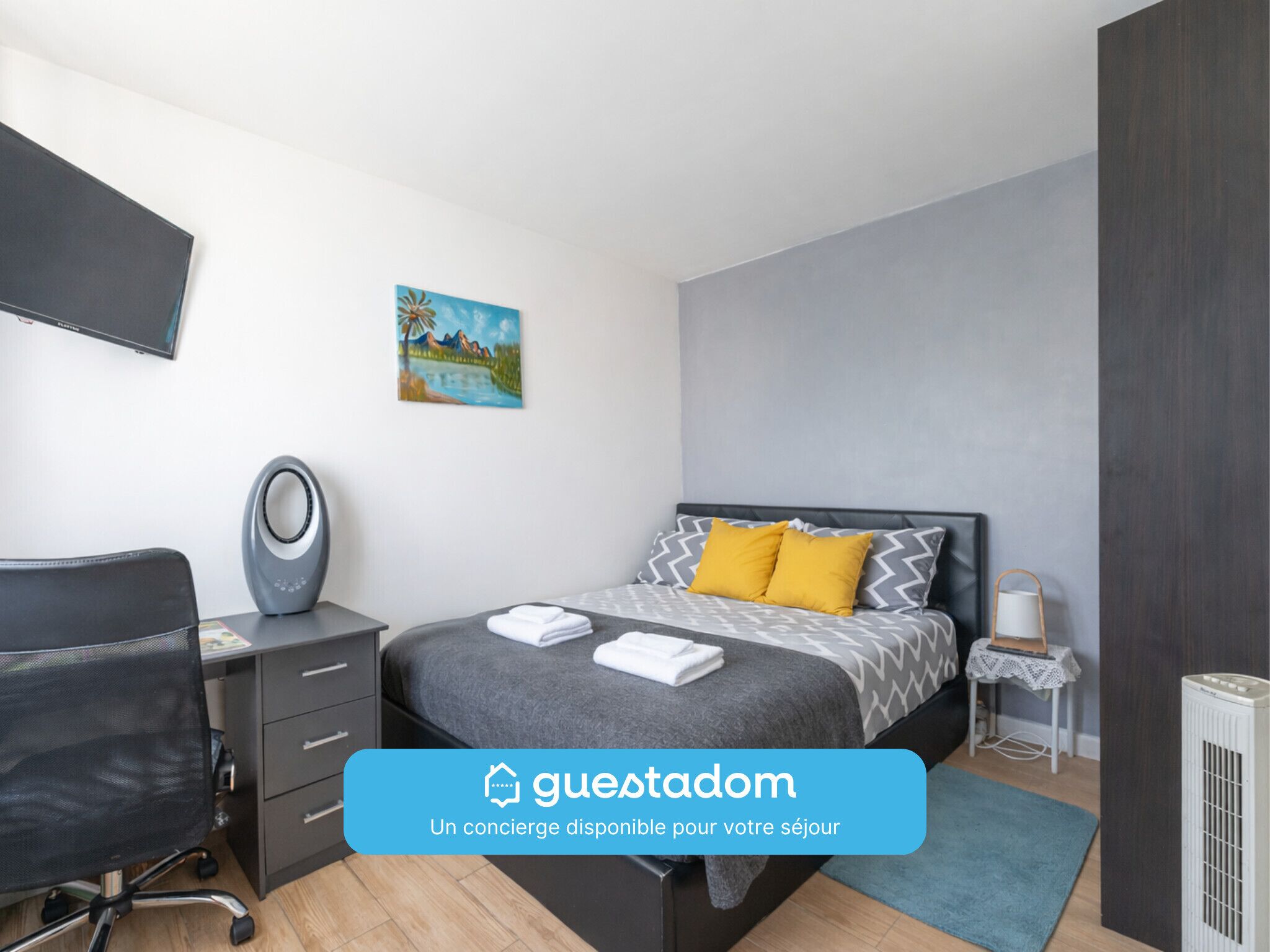 1 غرفة نوم ومكواة/لوح كي وواي فاي وملاءات أسرّة