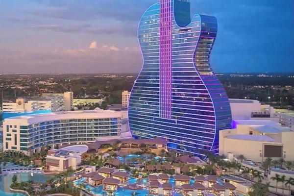 An unforgettable landmark — The Guitar Hotel lights up the Florida skyline