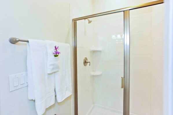 Hair dryer, towels, toilet paper