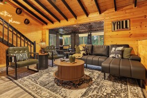 Smart TV, fireplace, DVD player, books