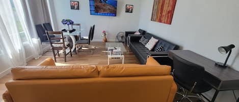TV, fireplace