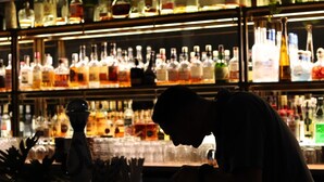 A bar with shelves stocked with various bottles of alcohol. - Beach Shack on Little Reef Beach Front. Funky Vibes Tropical Paradise (Port Douglas)