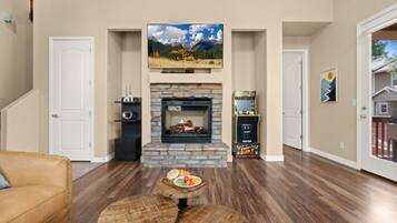 Smart TV, fireplace, video games, books