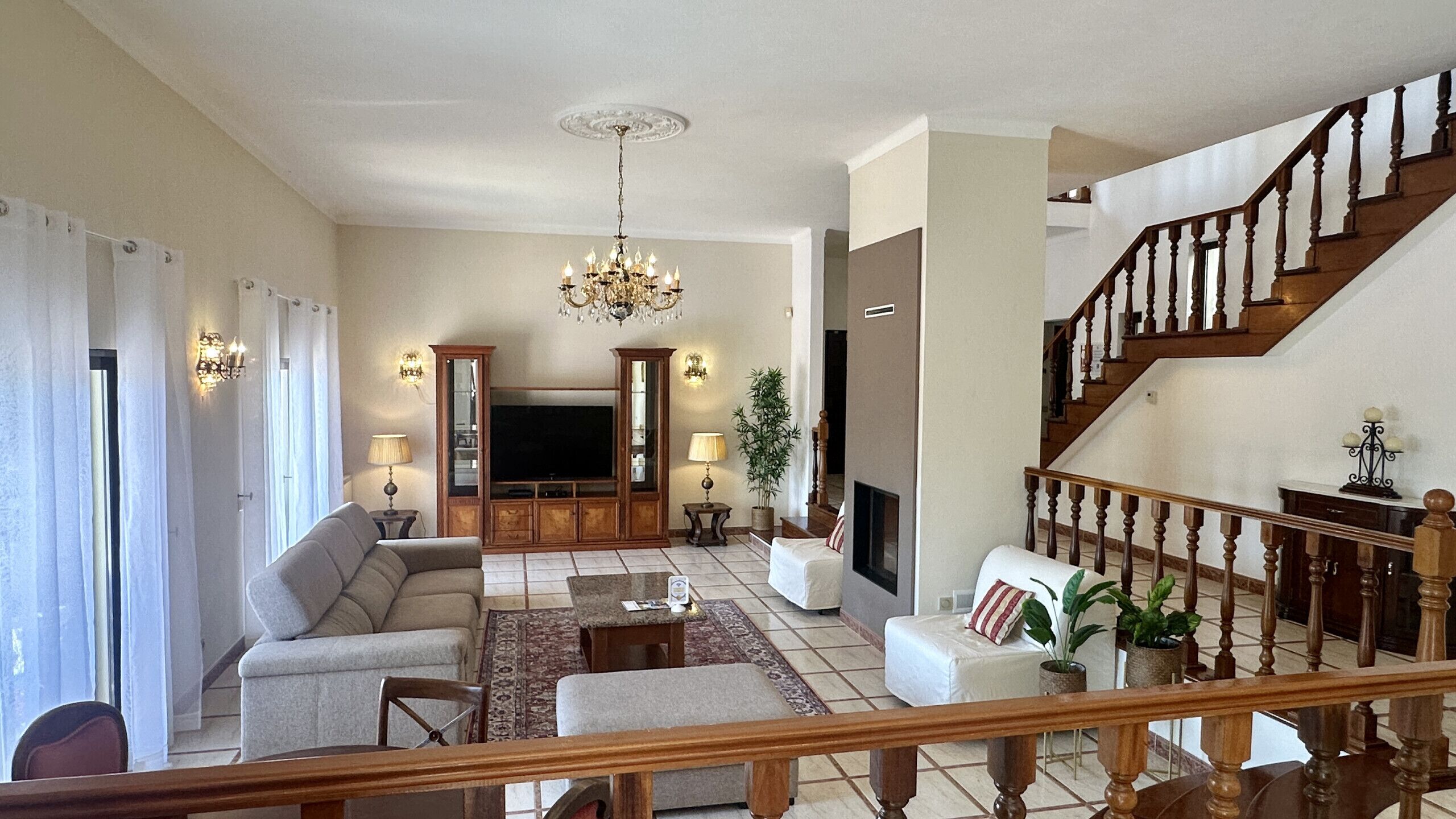 TV, fireplace, foosball