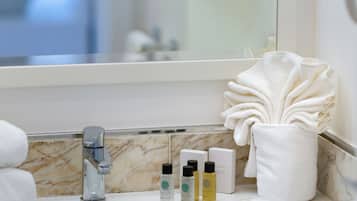 Ducha, cabezal de ducha tipo lluvia, secador de pelo, toallas