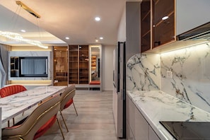 Deluxe Apartment, 2 Bedrooms, Balcony, City View | Hypo-allergenic bedding, minibar, desk, laptop workspace
