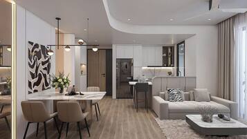 Deluxe Apartment, 2 Bedrooms, Balcony, City View | Hypo-allergenic bedding, minibar, individually decorated