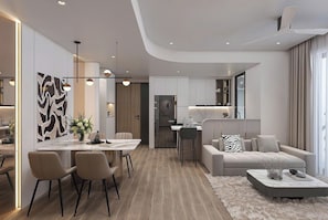 Apartament Deluxe, 2 dormitoris, balcó, vistes a la ciutat | Roba de llit hipoal·lergògena, minibar i decoració individual