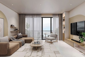 Deluxe Apartment, 2 Bedrooms, Balcony, City View | Hypo-allergenic bedding, minibar, desk, laptop workspace