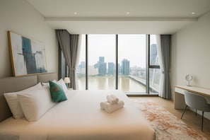Royal Apartment, 3 Bedrooms, Balcony, City View | Hypo-allergenic bedding, minibar, desk, laptop workspace