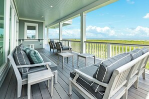 Terrace/patio - Beachfront Views w/ Elevator, Multiple Decks + Community Pool & MORE! (Galveston)