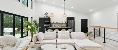 TV, fireplace, books