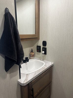Shower, towels, soap, toilet paper - Charming Tiny Home on Grand Lake near Grove with boat ramp access! (Grove)
