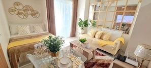 Luxury Studio Suite, Balcony, City View | Individually decorated, individually furnished, laptop workspace