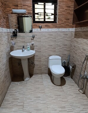 シャワー、タオル、トイレットペーパー