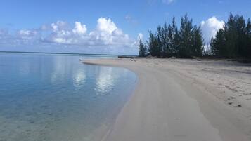 On the beach, sun-loungers, beach towels