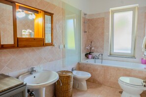 Hair dryer, towels, toilet paper