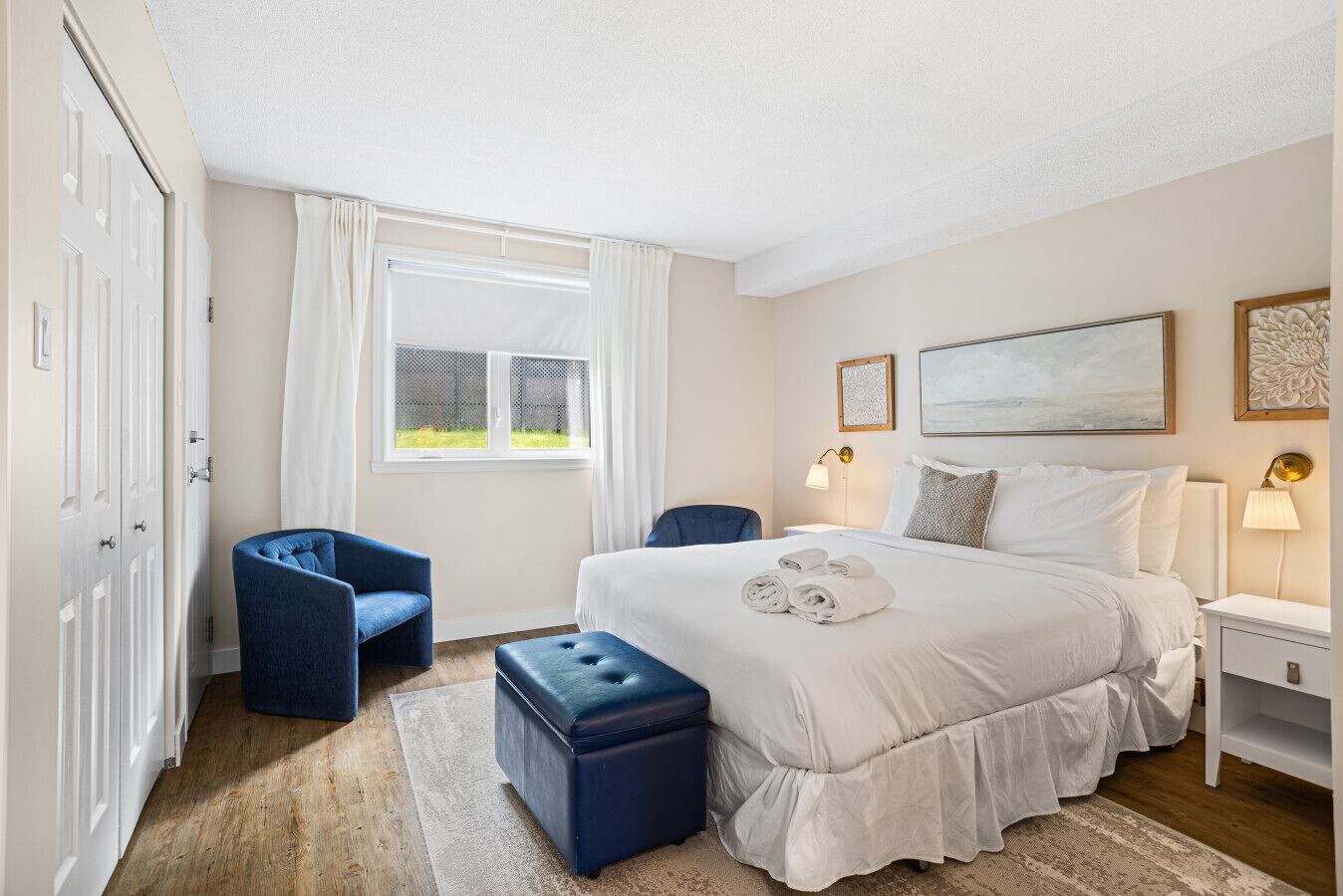 1 bedroom, iron/ironing board, travel crib, bed sheets