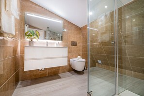 Regadera, secadora de cabello, bidet, toallas 