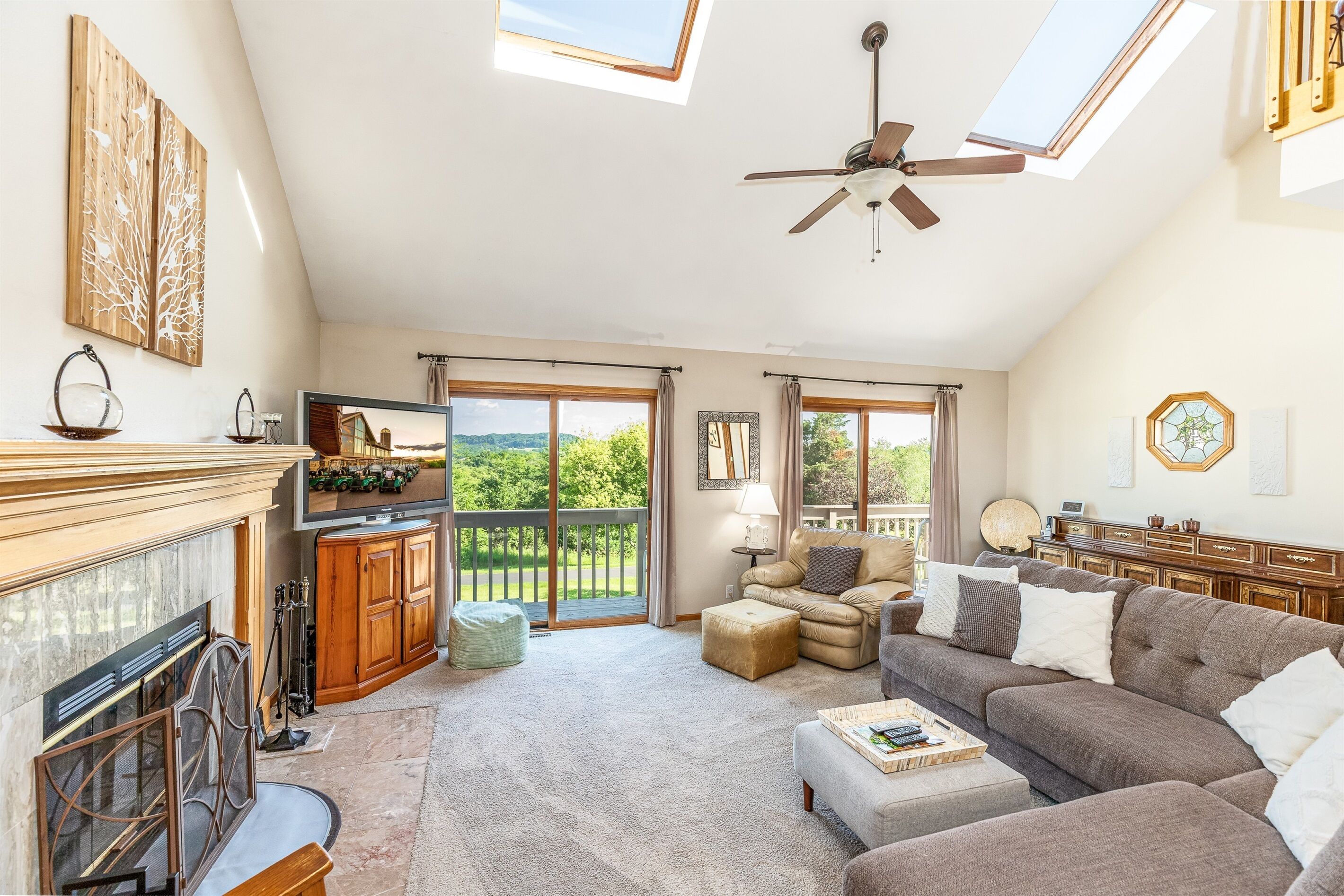 Smart TV, fireplace, video games, DVD player