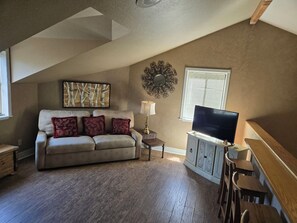 Smart TV, fireplace, stereo, computer monitors