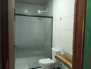 Comfort Chalet, Patio, Pool View | Bathroom | Towels, soap, toilet paper
