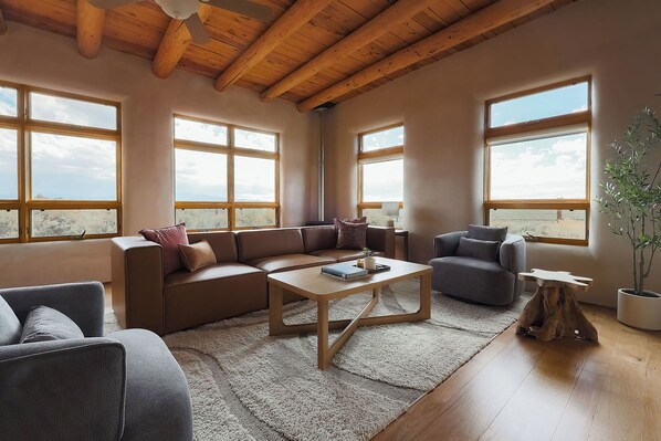 Smart TV, books, music library, stereo