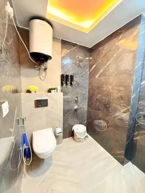 Shower, bidet, towels, soap