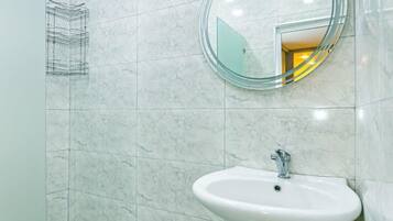 Hair dryer, bidet, towels, soap
