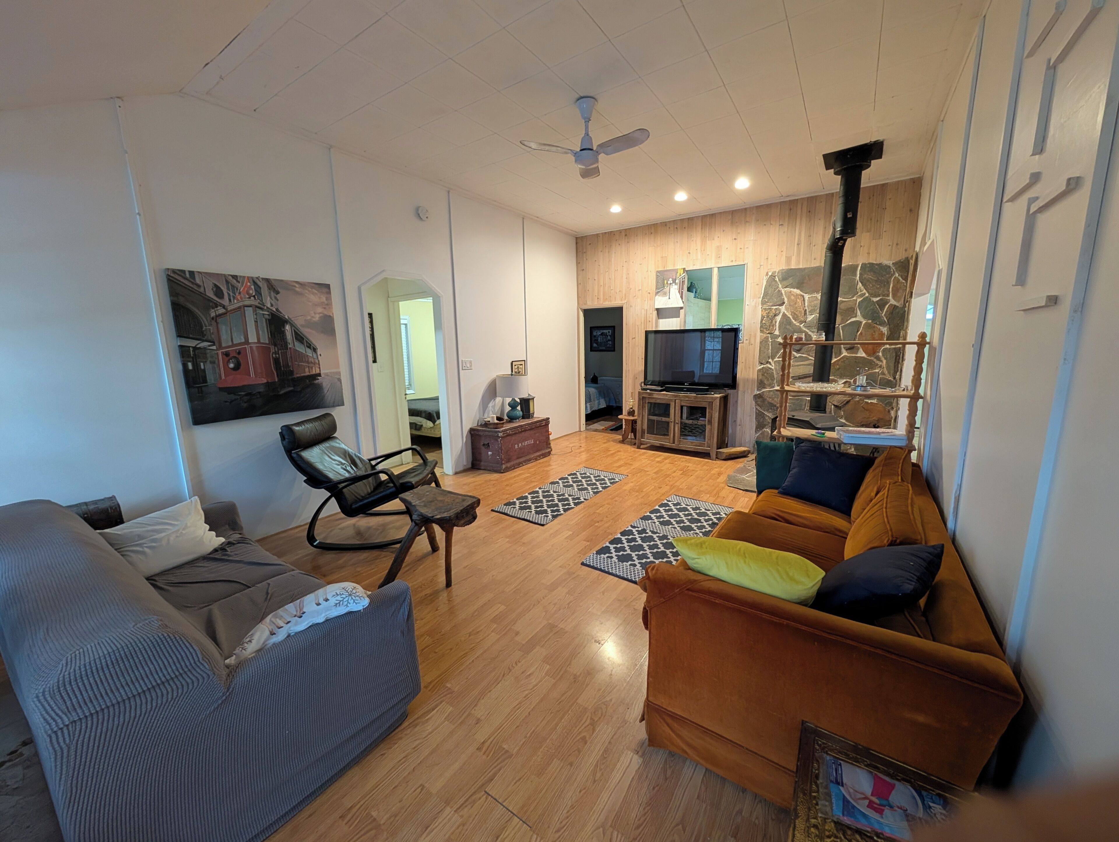 TV, fireplace, DVD player, books