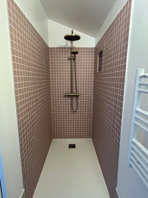 Douche, sèche-cheveux, serviettes fournies, papier toilette