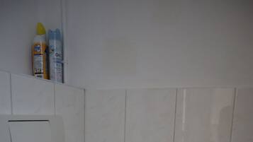 Douche, serviettes fournies, papier toilette