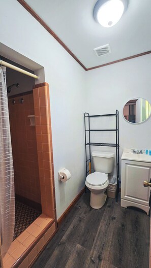 Shower, towels, soap, shampoo