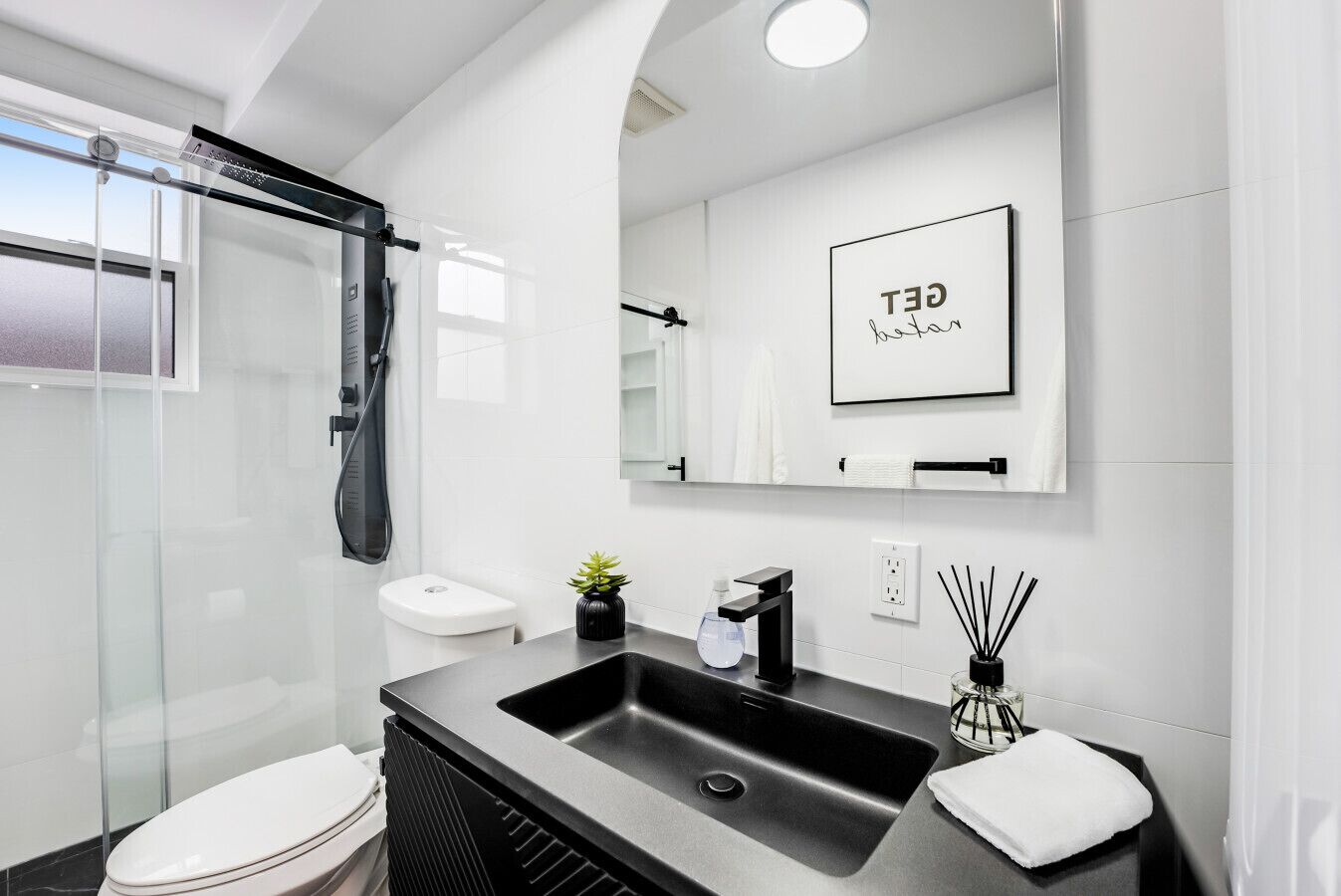 Hair dryer, towels