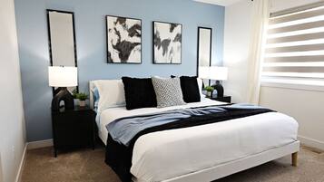 4 bedrooms, desk, iron/ironing board, travel crib