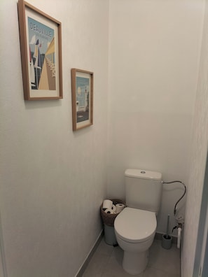 Regadera, secadora de cabello, toallas, papel de baño