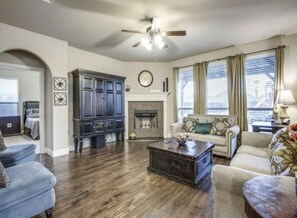 TV, fireplace, computer monitors, printers