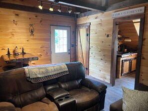 Living area - Charming cabin in wonderful New Sweden with 80 acres of woods and trails (New Sweden)