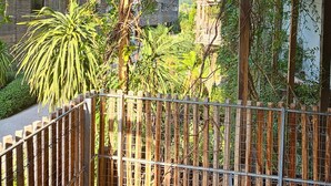 A balcony with a view of a building and surrounding greenery. - Cosy Apartment In A Green Setting -Nice (Nice)
